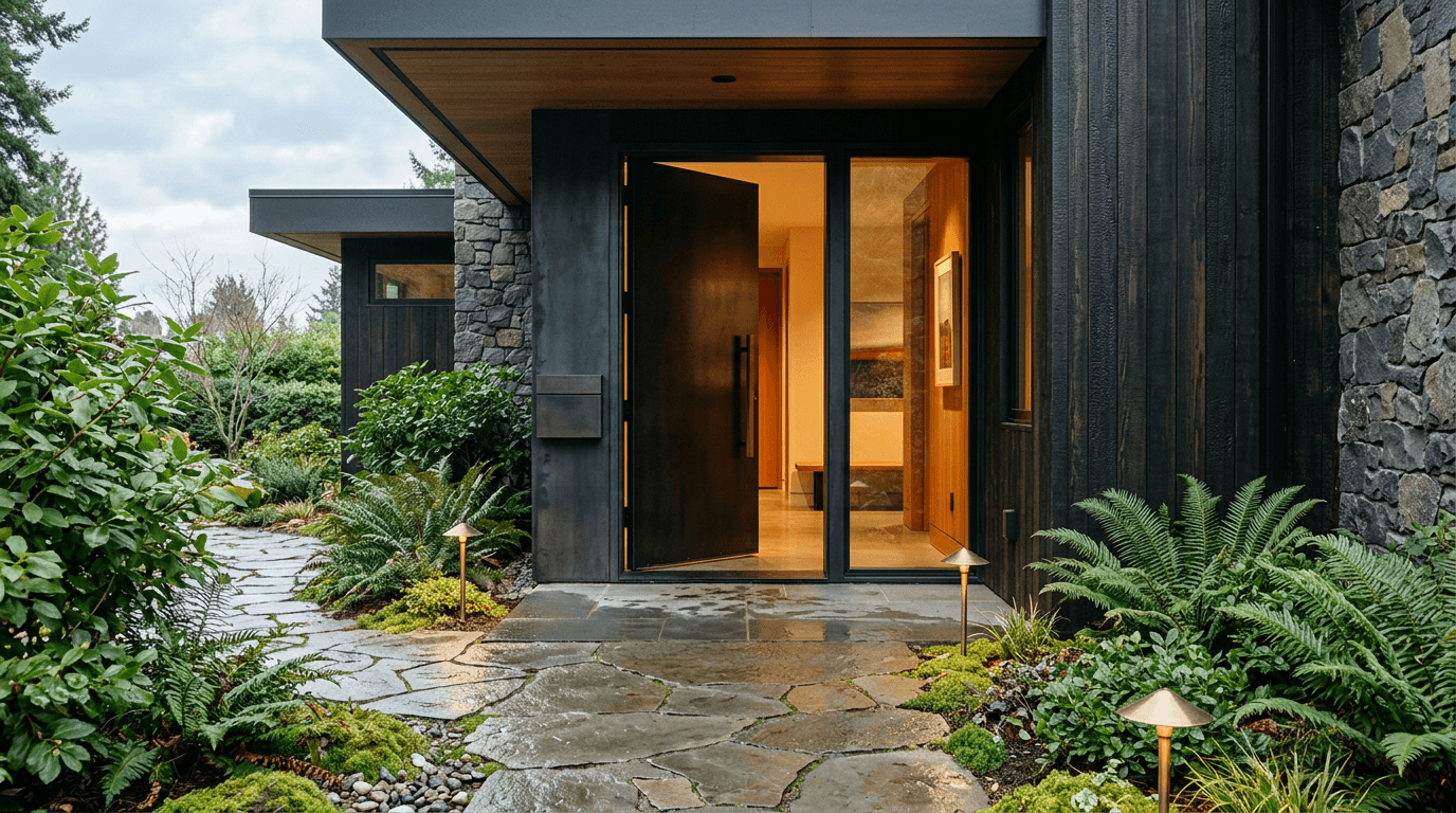 The entry of a one26 home — a warm threshold, the start of a conversation